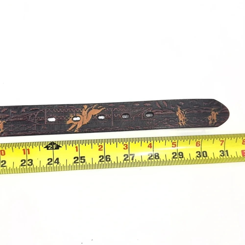 Nocona Western Belt Boys 24 Rodeo Tooled Leather Big Buckle Bull Rider Cowboy